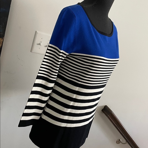 Spense Tops - Spense Knit Top Women Size S Blue Black White Stripes Business Timeless Classic